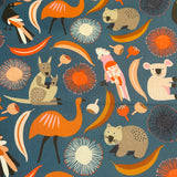 Australian Animals in Blue Thick 350gm Wadding Tummy Time Floor Rug