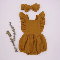 Rust Ruffle Sleeve Organic Cotton Romper with matching Headband