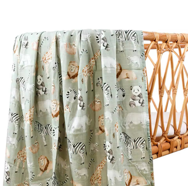 Zoo Life Bamboo Cotton Swaddling Baby Blankets