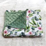 Amelia Eucalyptus Pink Blossom Swaddling Baby Blanket