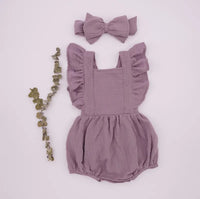 Plum Ruffle Sleeve Organic Cotton Rompers with matching Headband