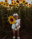 White Organic Cotton Ruffled Sleeve Romper with matching Headband