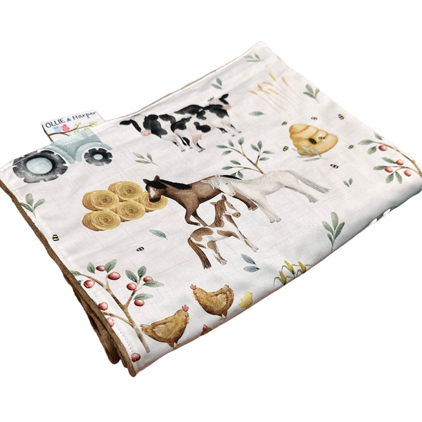 Hay Bales Farm Minky Blanket