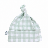 Soft Green Gingham Stretch Knit Swaddle Wrap & Beanie Set