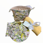 Gossiping Gumnuts Baby Lemon Swaddling Wrap Waterproof Tote Bag and Bib Burp Set