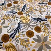 Banksia Blooms and Honey Eaters Mustard Tummy Time Floor Rug - Thick 350gm Wadding