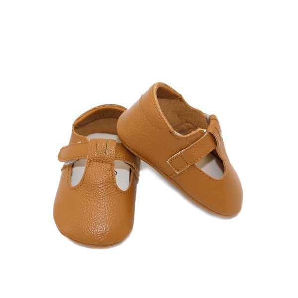 Genuine Leather Tan T Strap Shoes