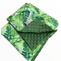 Tropical Palm Leaves Prelaminated Minky Waterproof Snuggle Blankets