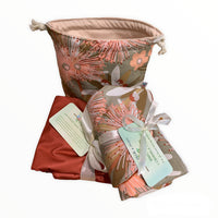 Gumnut Blooms Rust Waterproof Change Mat Tote Bag Bib Burp Set
